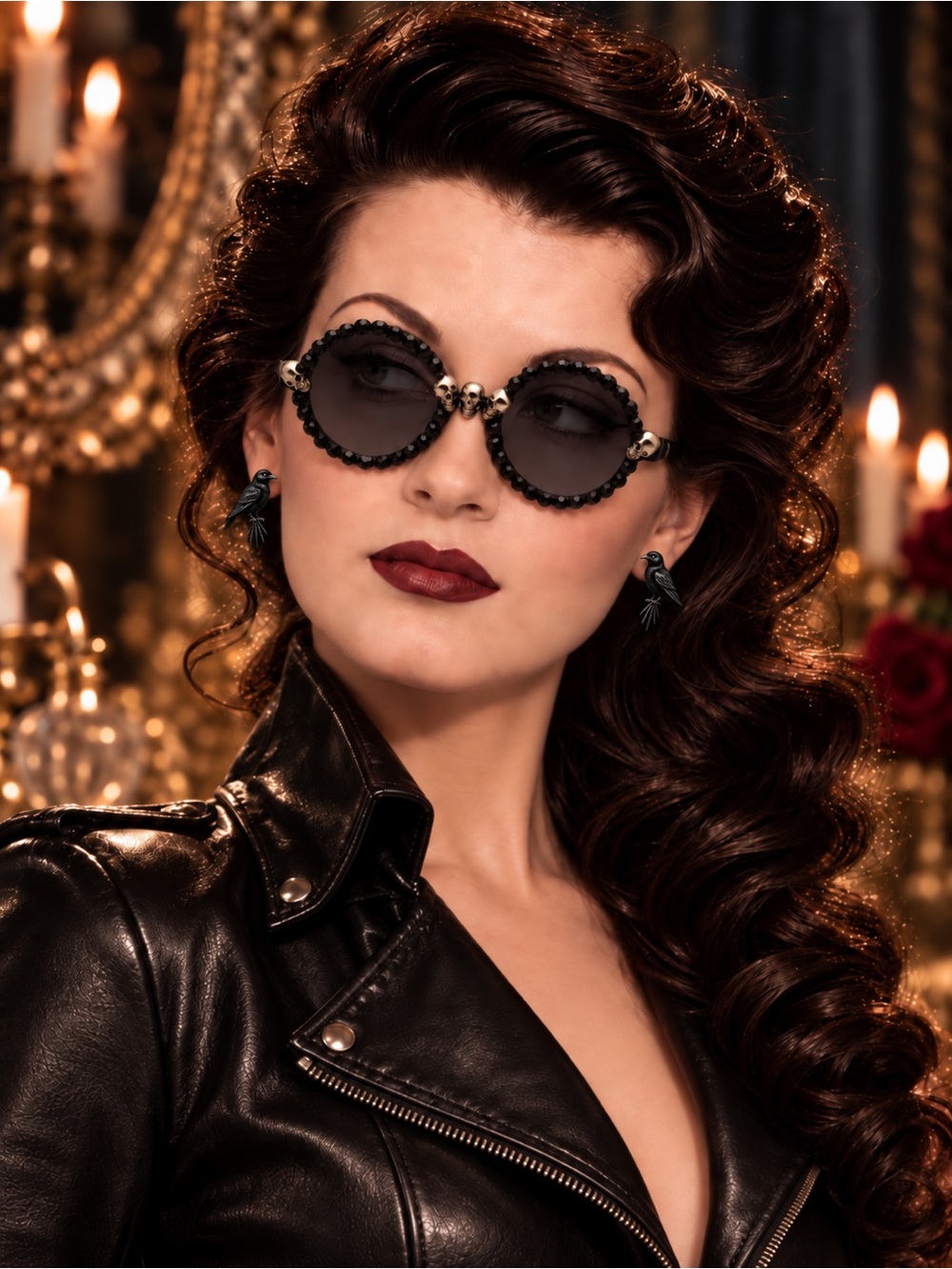 Black Round rhinestone sunglasses with little metal skulls.NWT